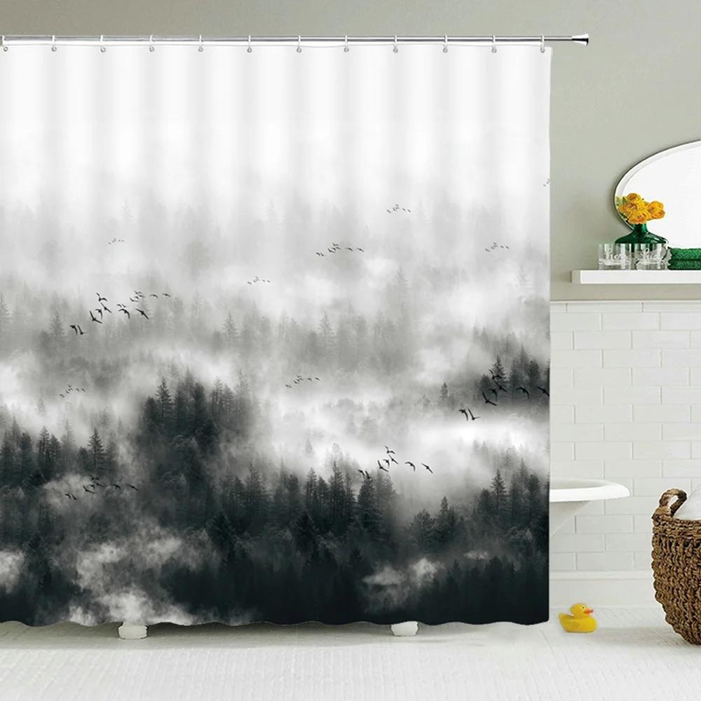 Natural Scenery Waterproof Fabric Shower Curtain Bathroom Curtains With Hooks 180X180Cm Landscape Bath Screen Home Decoration
