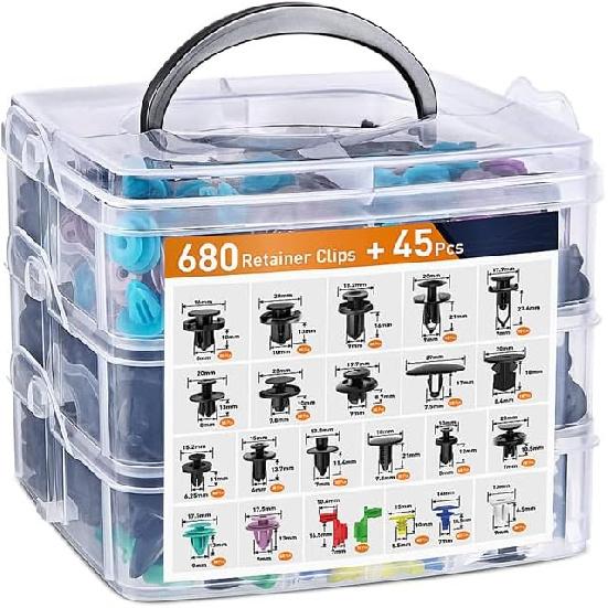 723PCS Car Retainer Clip & Plastic Fasteners Kit 23 Sizes tomotive Push Pin Rivets Set s Clip with Fasteners Remover Storage Box for Car Door Trim