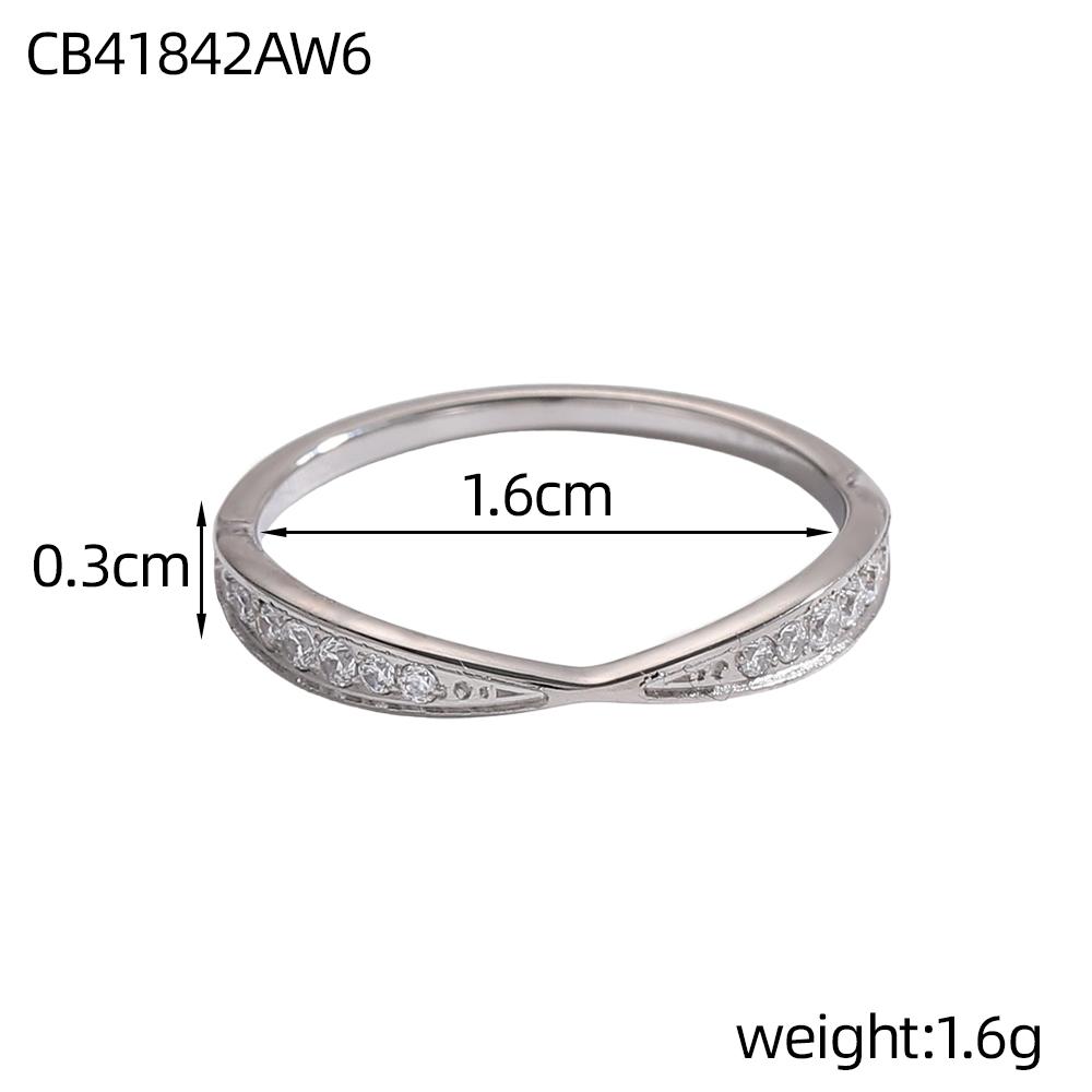 CARLIDANA Unisex High-End Stainless Steel Zircon Ring Crossover Shape Fashionable Light Luxury Exquisite Ins Index Finger Ring