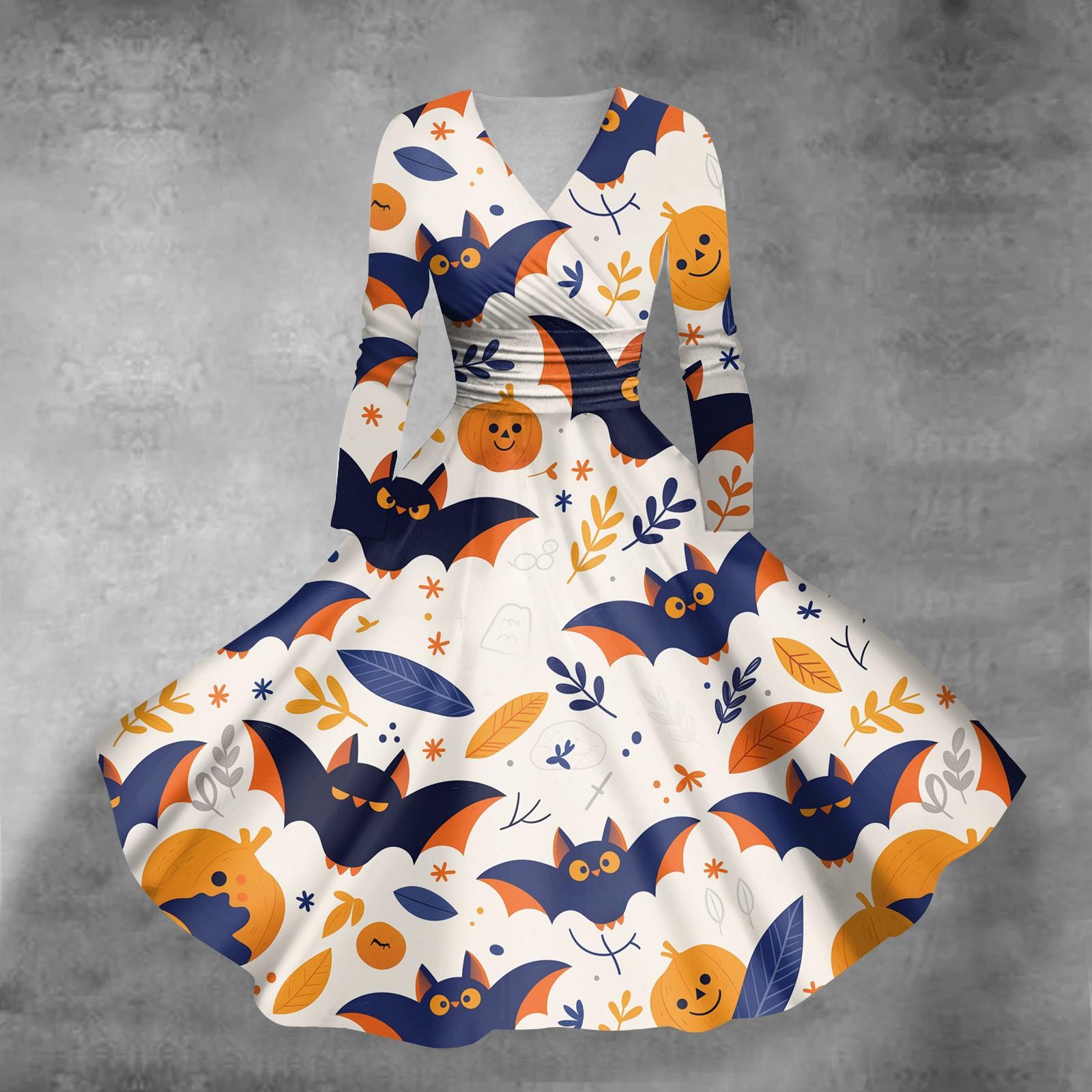 

Женское повседневное и модное сексуальное платье с v-образным вырезом и длинными рукавами с принтом на Хэллоуин XXXL белый