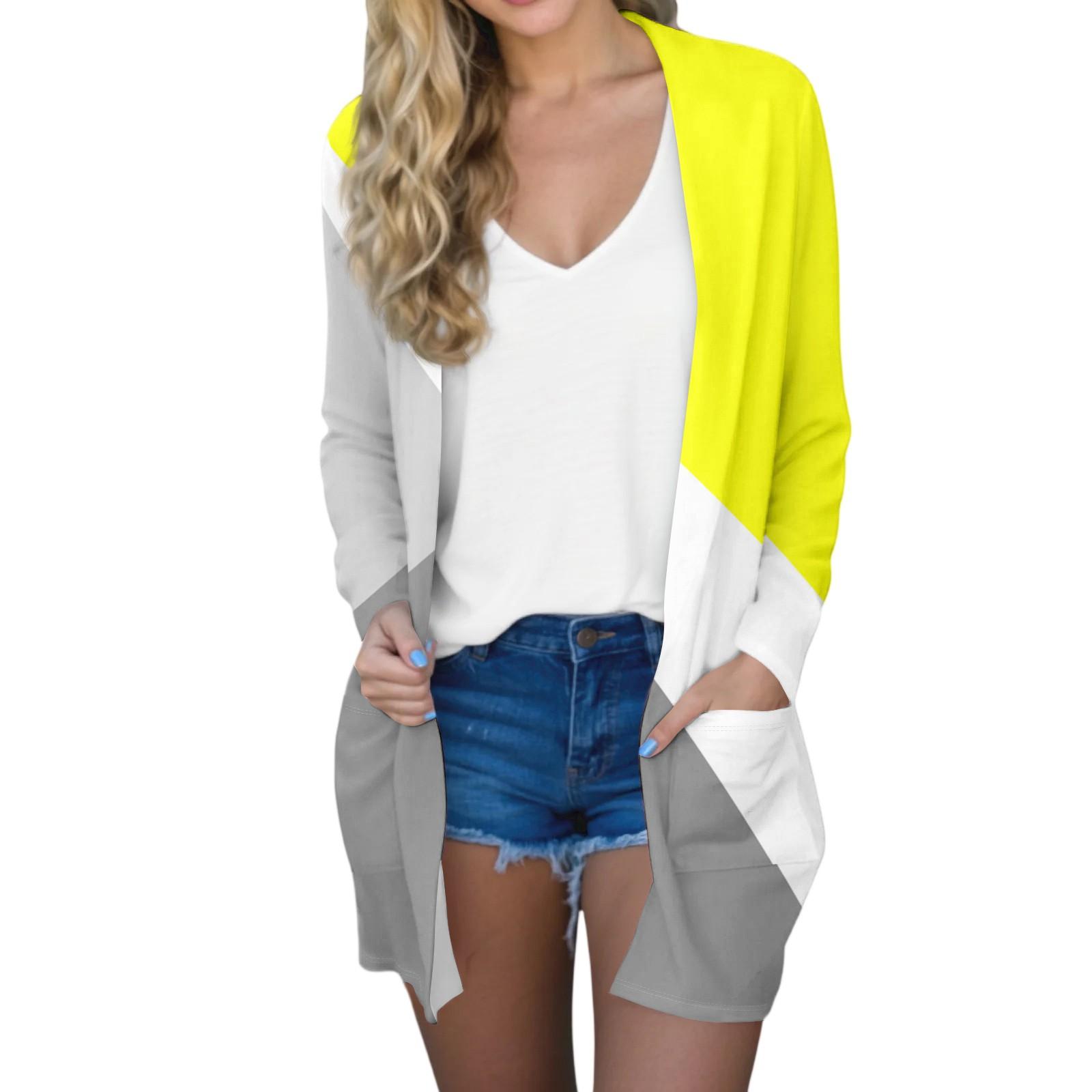 

Women s Fashion Casual Comfort Striped Printed Mid-Length Cardigan Jacket M жовтий