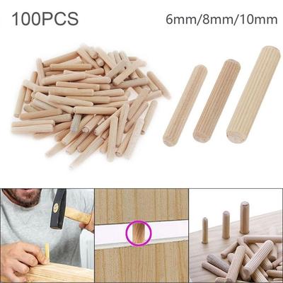 100Pcs 6/8/10mm Wooden Dowel Pins Fluted Needle Bolt Round Cork Wood Nails Carvings Bed Drawers Furniture Splicing Accessories
