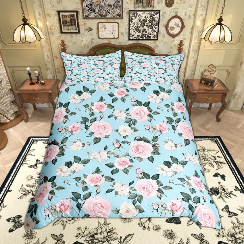 Comforter Homewish Chic Flower For Girls Spring Garden Floral Bedding Set Green Leaves Set