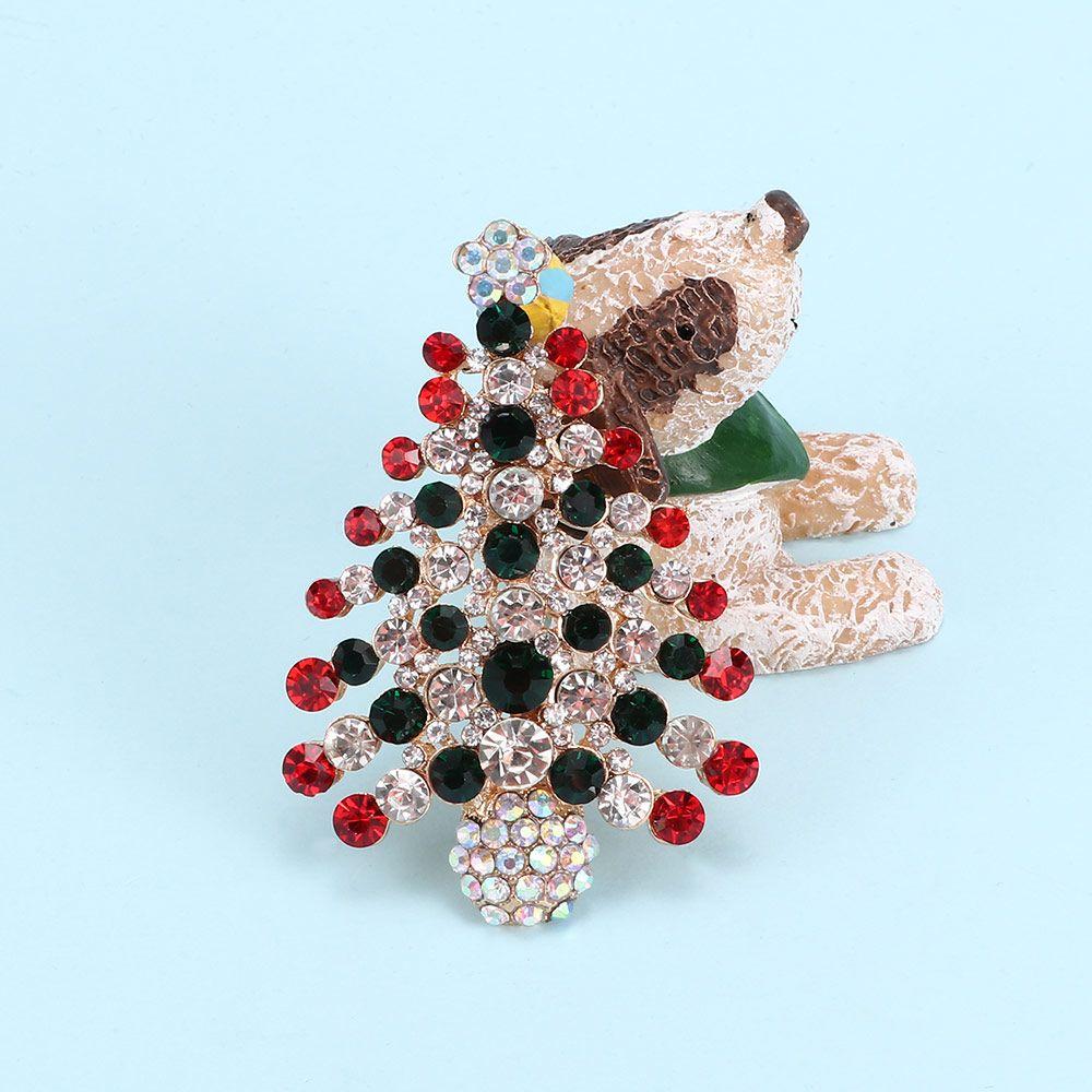 Inlay Women Christmas Tree Crystal Zinc Zinc Alloy Rhinestone Jewelry Brooch Pin Gifts Christmas Tree Brooch