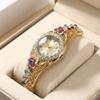 Fashion Retro Design Watches Elegant Flower Diamond Decoration Ladies Clock Casual Quartz Wristwatches Women