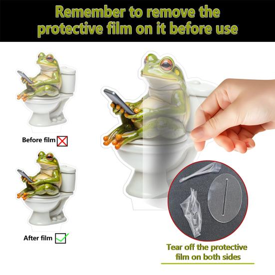 Frosch auf Toilette Acryl-Dekoration, 2D Lustige Badezimmerregal-Figur, Niedliche Zusammengebaute Statue für Schreibtisch Wohnzimmer Büro, Humorvolles Geschenk für Freunde