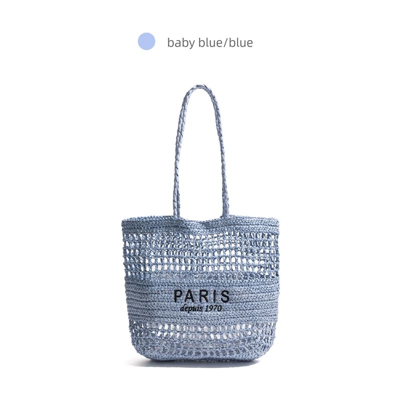 

Ckkui Korean Letter Embroider Minimalist Straw Woven Bag Women s Seaside Holiday Idle Style Handbag Shoulder Bag baby Blue