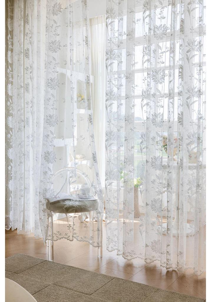 American Flower Lace Sheer Window Curtain Fabric