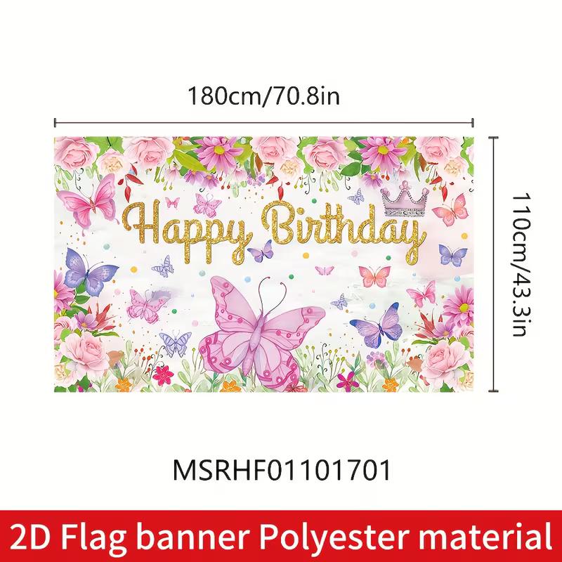 2D Princess Crown Butterfly Backdrop for Girl's Elegant Themed Party Decor
