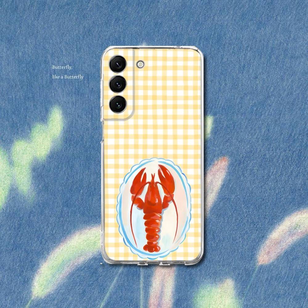 Lobster On Stripes Ocean Phone Case Silicone For Samsung S25,S23,21,22,20 Ultra,S20 FE lite,S10,9,PIus Note20ultra Cover Clear