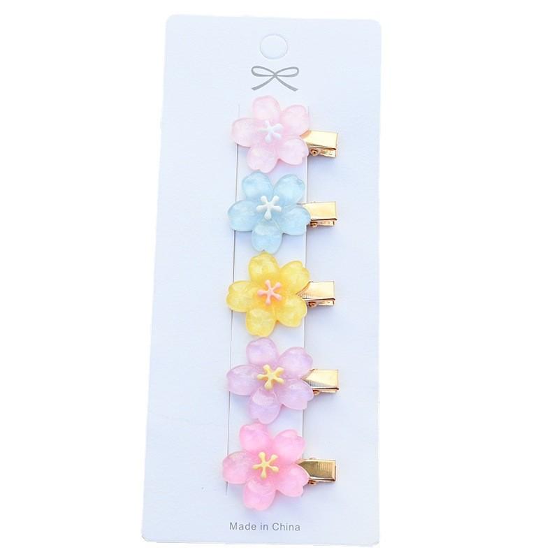 5pcs Transparent Sparkle Resin Flowers Girls Hair Clips Cute Sakura Golden Metal Shattered Hair Clips Women Hair Accessories