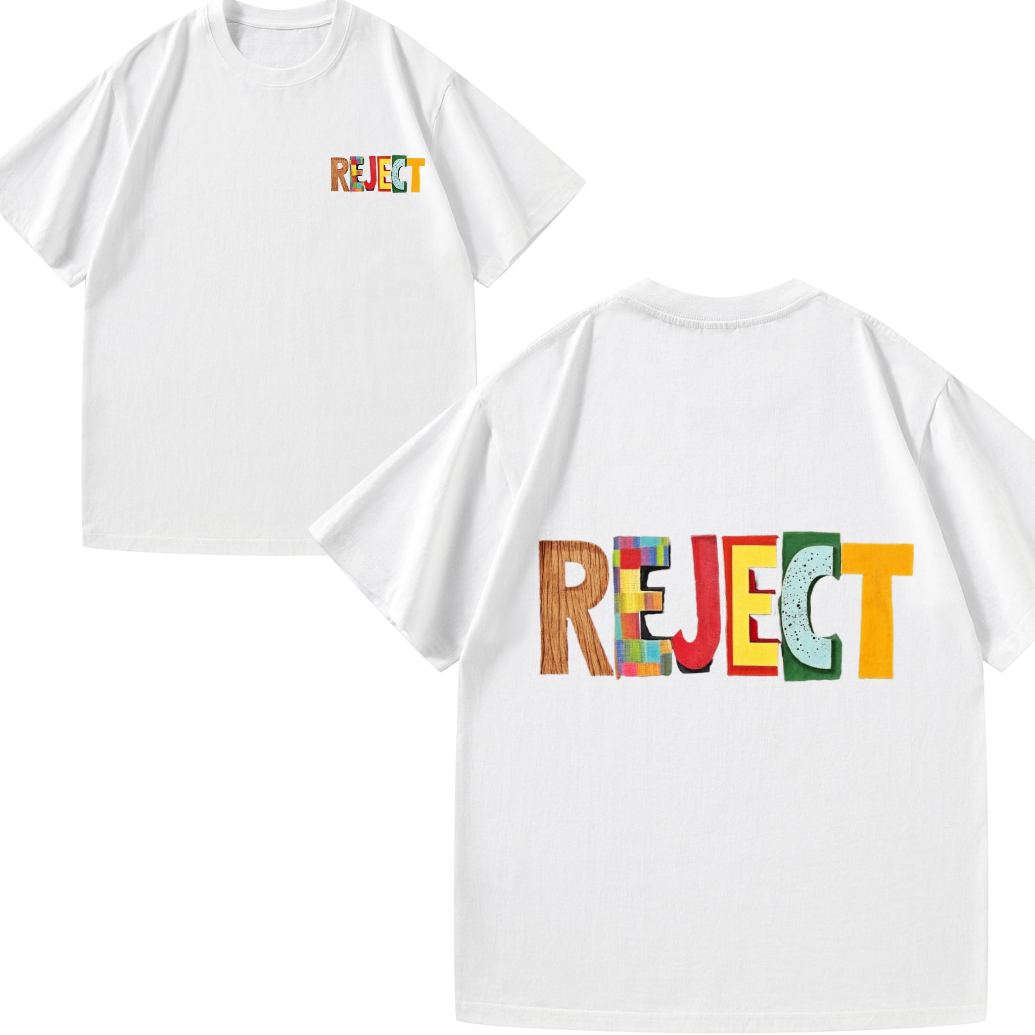 Mens Tshirt Black Colorful Letter REJECT Print Casual Daily Wear Street Style Top S