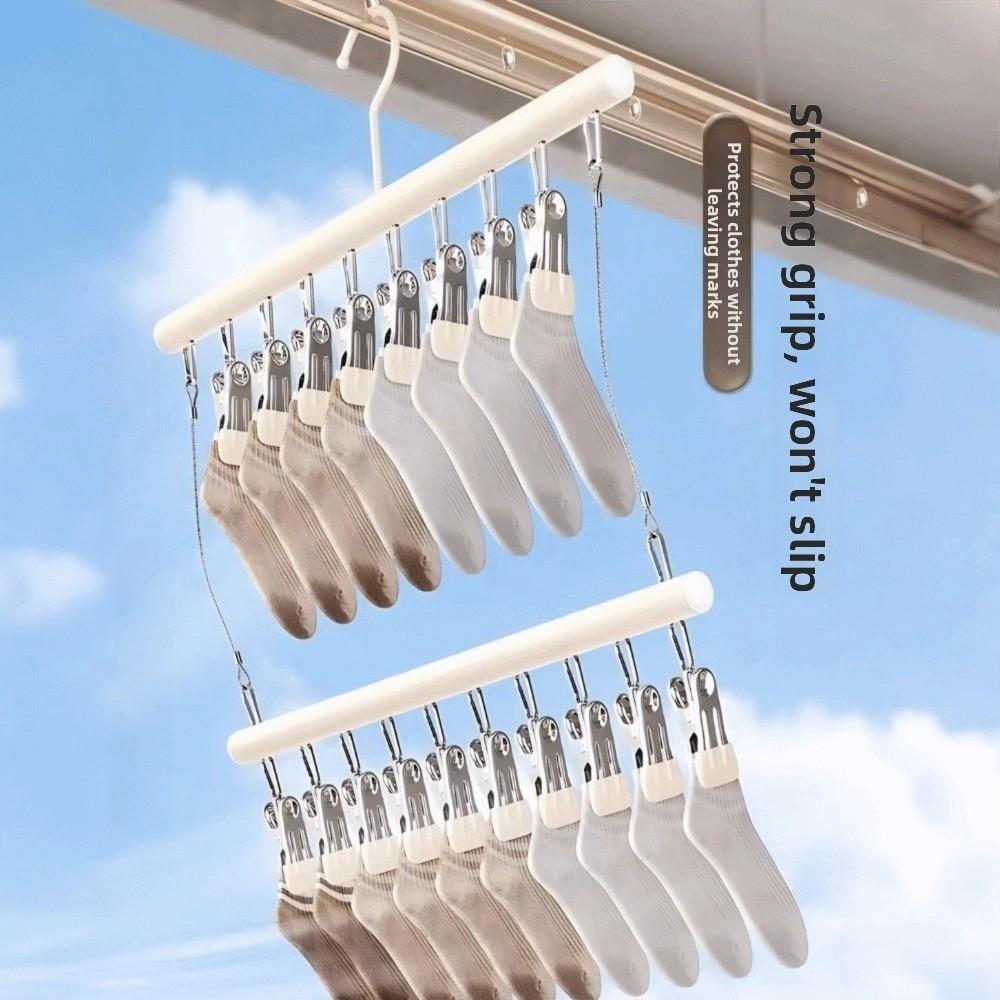 Double-layer Clothes Drying Rack Windproof Sock Clips Durable Drying Clips  Balcony Storage