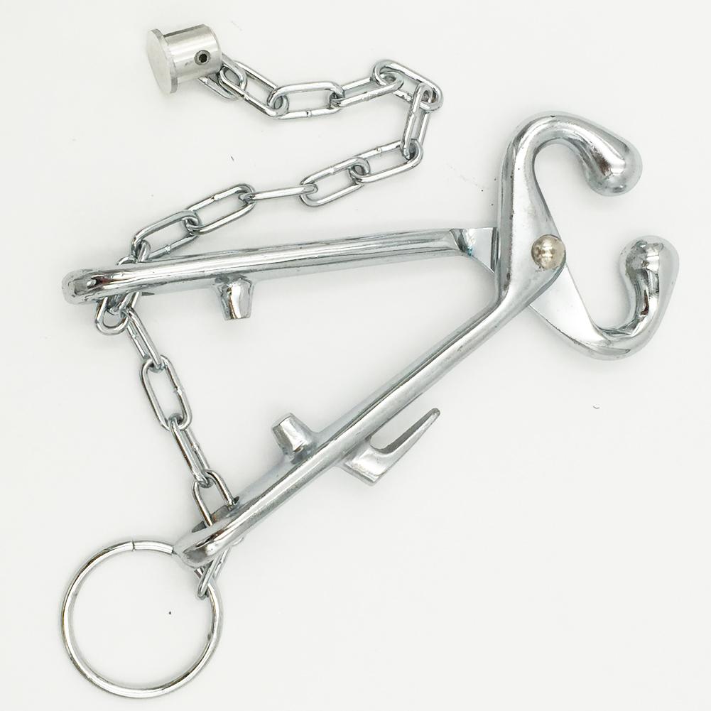 Stainless Steel Cattle Nose Ring Cow Nose Plier Traction Force Tool with Chain Metal Animals Locking Equipment Accessory