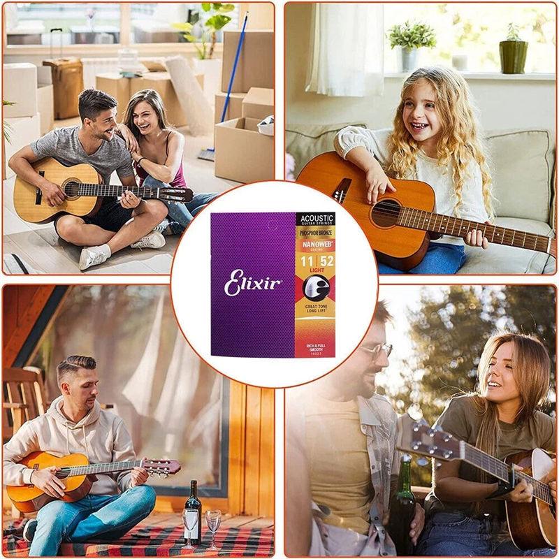 Para cordas de violão acústico Elixir Fósforo Bronze LEVE 12-53 16002 16027 GZW