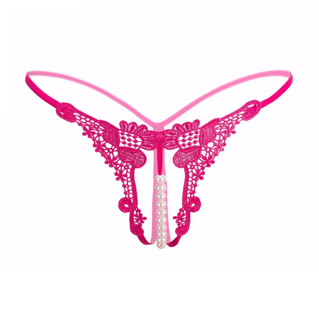 Women Panties Sexy Lingerie G-string Hong Thin Rope Hollow Open File Beaded Pearl No Trace Breathable Underwears