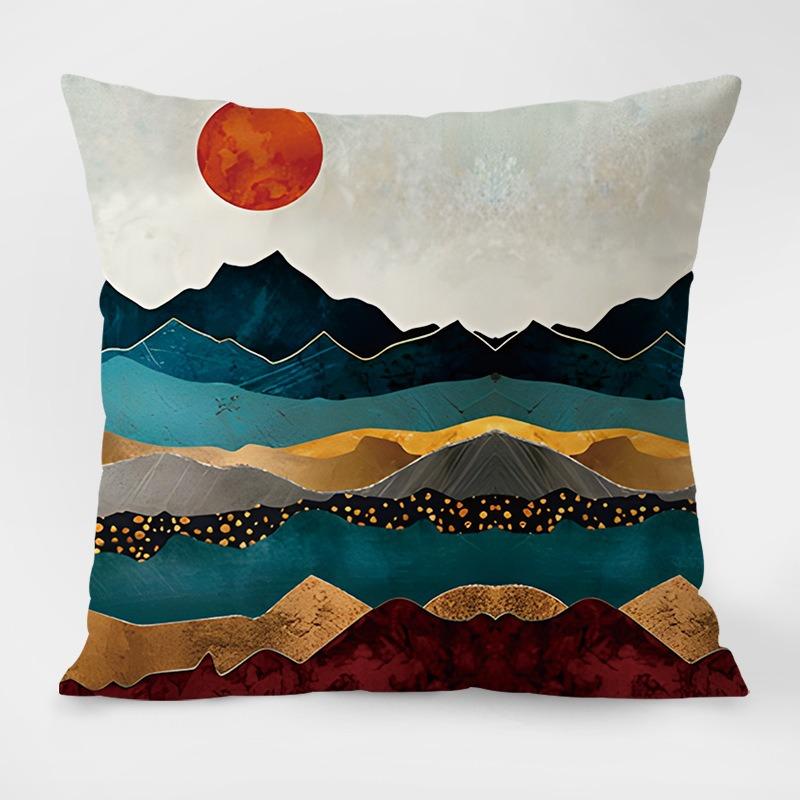 Chinese Style Mountain Pattern Decorative Pillowcase Living Room Bedroom Square Cushion Pillowcase