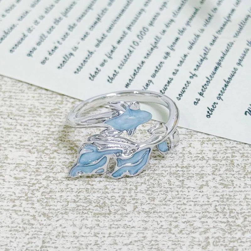 [Ocean World] Blue Fish Conch Enamel Oil Drop Y2K Zir*****Pen Ring Personality Niche Ring Female