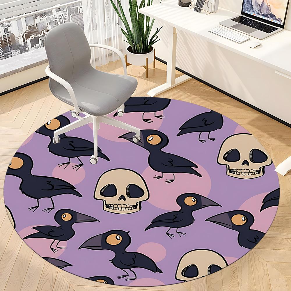 1pc Crows Skulls Office Round Area Rug, Under Office Chairs Bedroom Living Room Home Decor, Room Deco, Available In Various Sizes