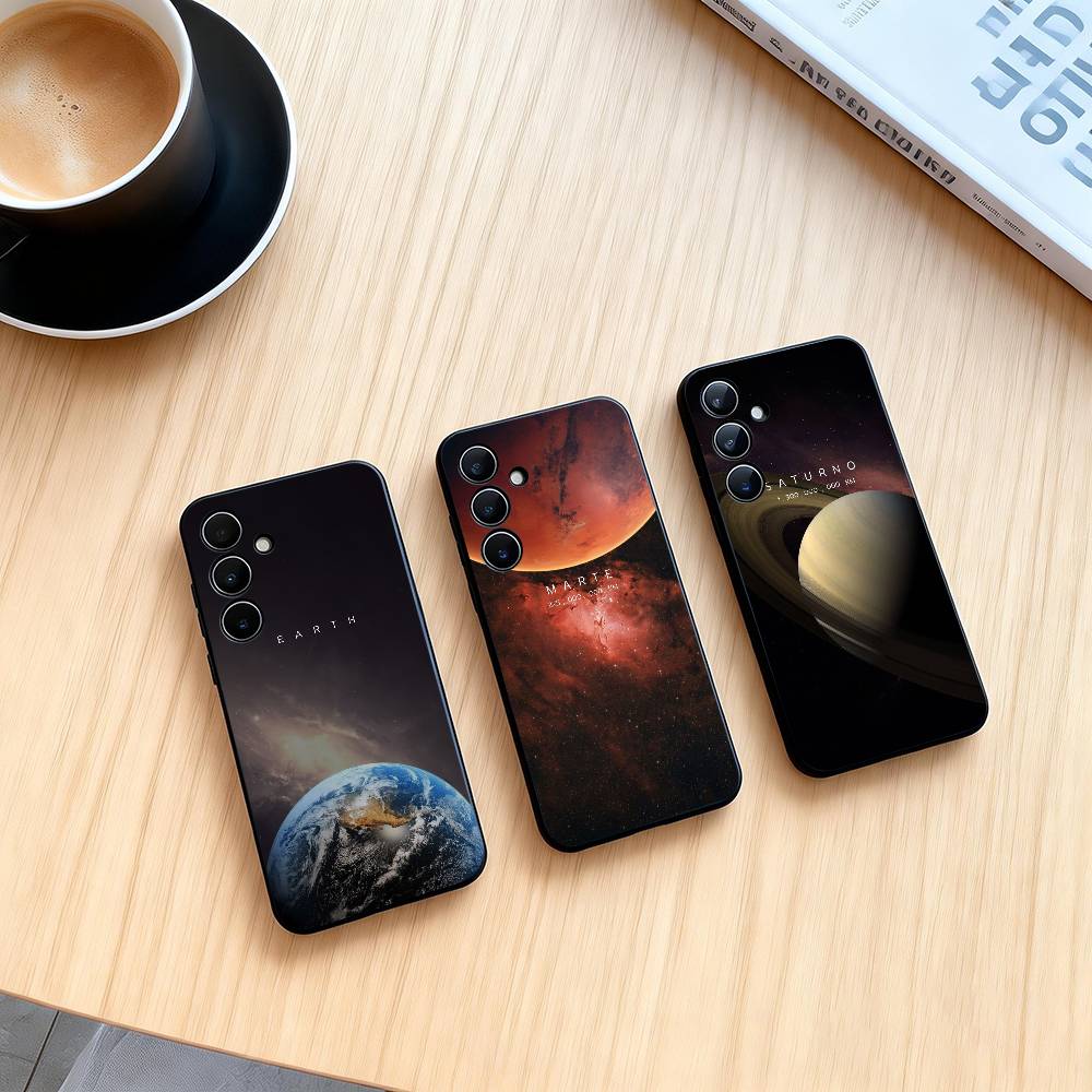 Die acht Planeten im Weltall Handyhülle Schwarzes Silikon Weich Für Samsung Galaxy A73,A72,A71,A70,A53,A52,A51