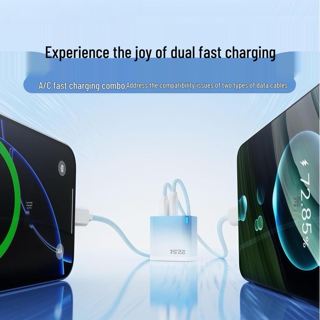 Gan 22W Dual Port Fast Charger, CE Certified, Compatible with Apple, Huawei, and Android Devices