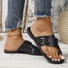 Women Summer Sandals Comfy Ligh Flat Heel Clip-toe Slides Lady Casual Beach Slippers  Belt Buckle Decor Woman Flip-flops