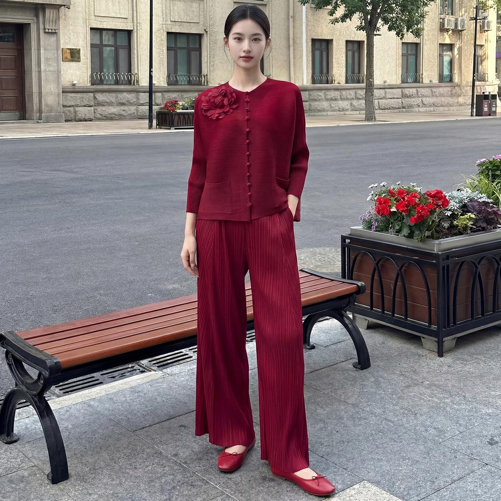 1116 hot-selling Sanzhai suit, two-piece set, foreign-style retro handicap long-sleeved top, drape versatile bell pants