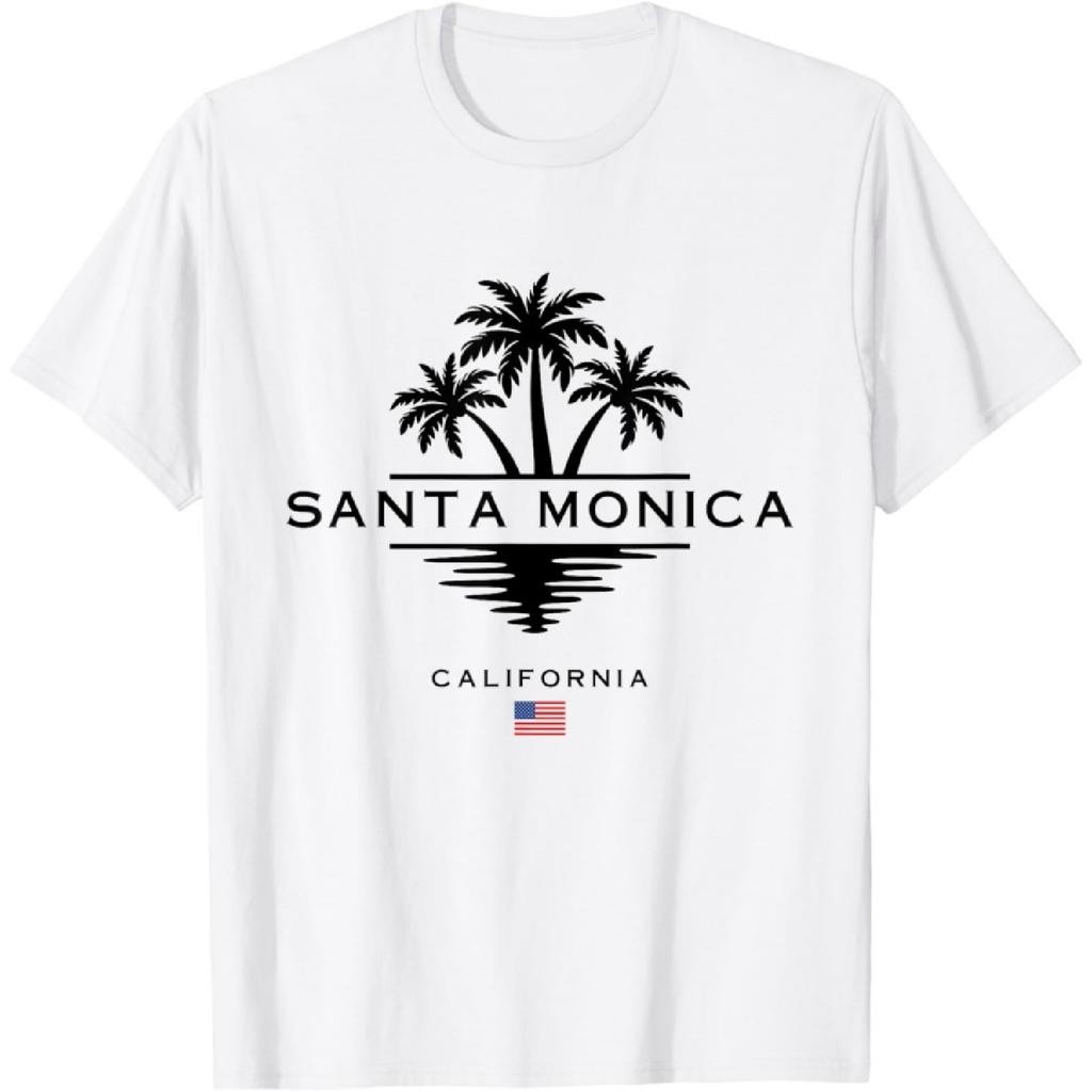 Santa Monica California USA American Flag Palm Trees T-Shirt