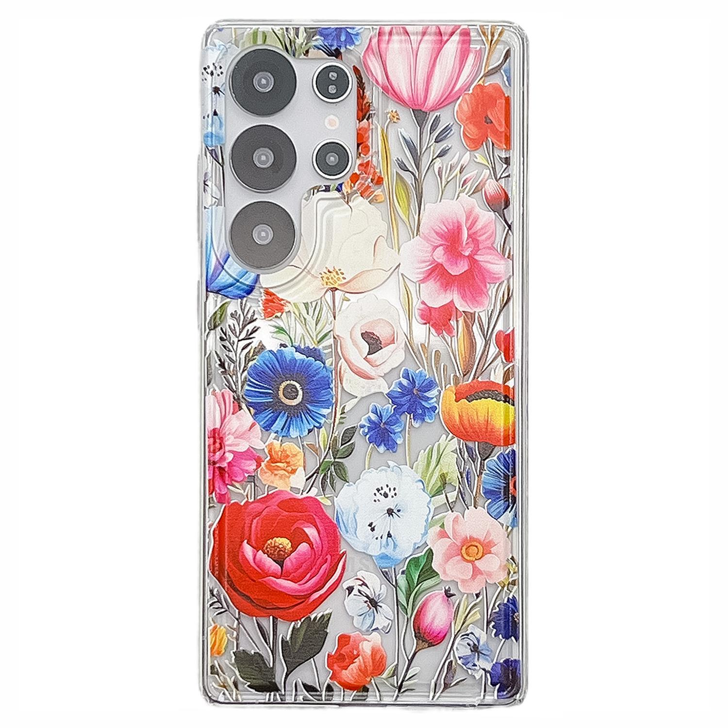 

For Samsung Galaxy S25 Ultra Case Full Coverage Floral Pattern Printing Air Cushion Anti Drop TPU Phone Cover F