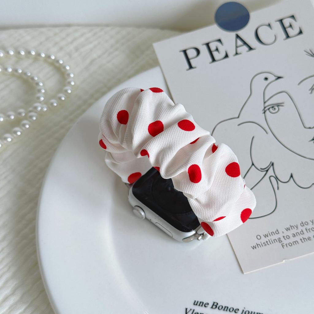 Elastische Scrunchie Band Voor Apple Watch Ultra Band49mm 45/44/42/41 Alle Bereiken voor iWatch Series11 10 9 8 Kleurrijk Gestippeld Patroon Satin Scrunchie Band