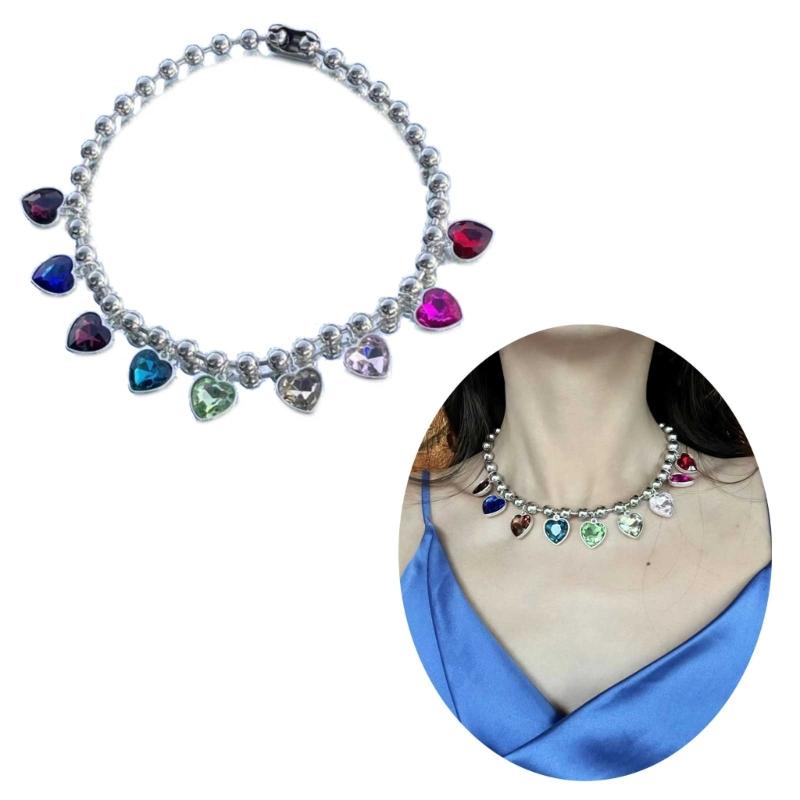 Bunte Herzperlen-Anhänger-Halskette Modische Herzperlen-Ketten-Choker-Halskette Damen Mädchen Geburtstag Valentinstag Geschenk