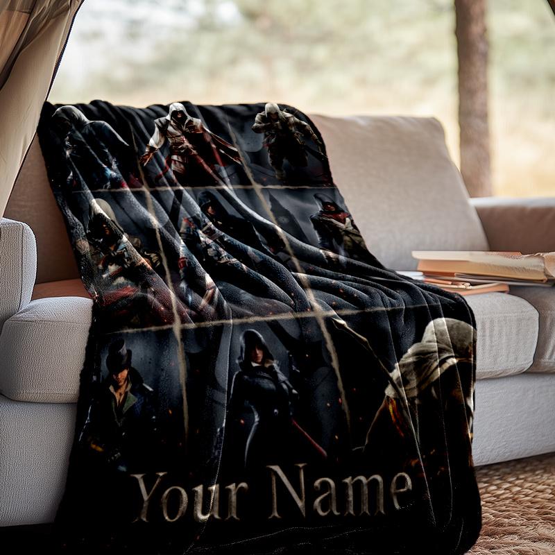 Custom Name Creed Game Throw Blanket - Perfect for Couch, Bed, Office, and outdoor Travel - Ideal Gift for Christmas & Holidays