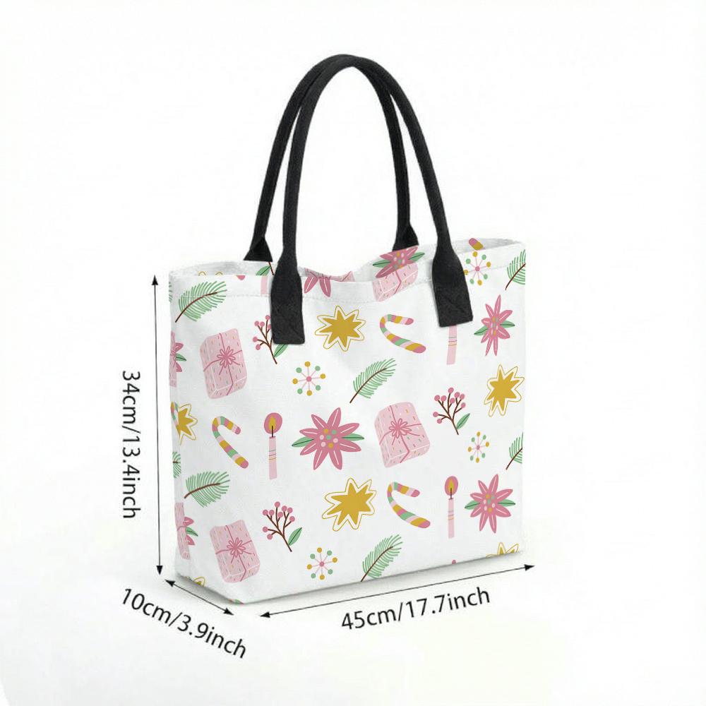 Festive Christmas Canvas Tote Bag Cute Printed Daily Shopping Shoulder Bag for Women