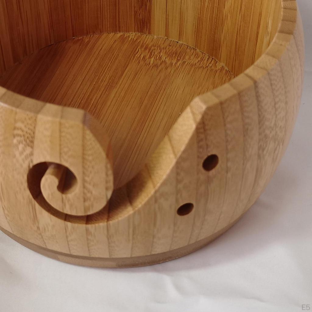 5.9 '' Crochet Yarn Bowl for Crochet, Knitting Holder, Wood Bowl, Basket