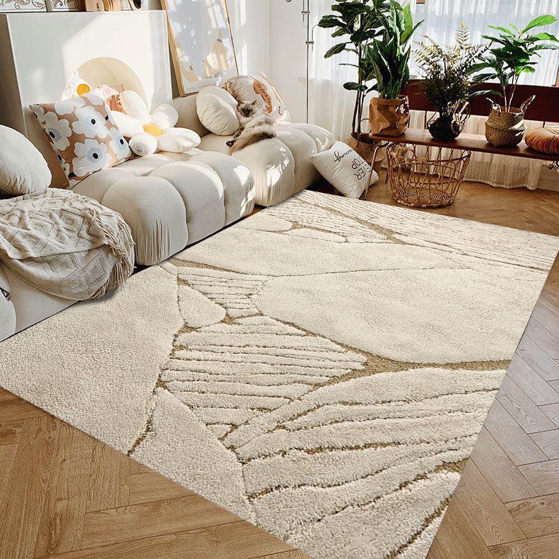Beige Wave Line Area Rug Nordic Minimalist Abstract Carpet Soft Non Slip Living Room Bedroom Floor Mat