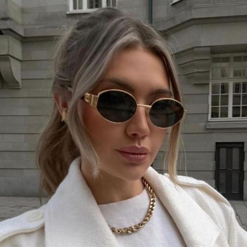 Cool Small Oval Sunglasses Luxury Brand Designer Metal Frame Vintage Sun Glasses Unisex Gold Black UV400