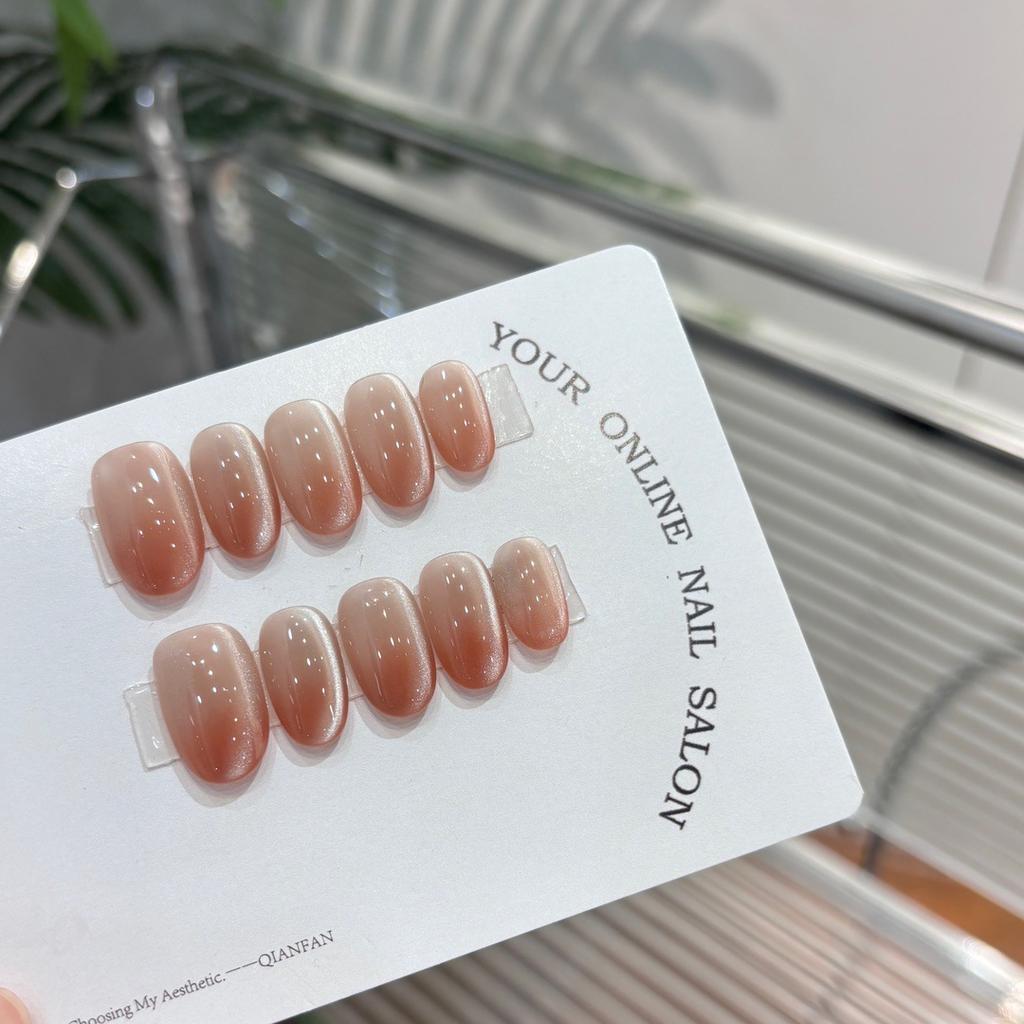 10 Stück Nude Handgemacht Gradient Französisch Mandel Klar Kristall Press-On Nägel Full Cover Falsche Nagelspitzen Maniküre