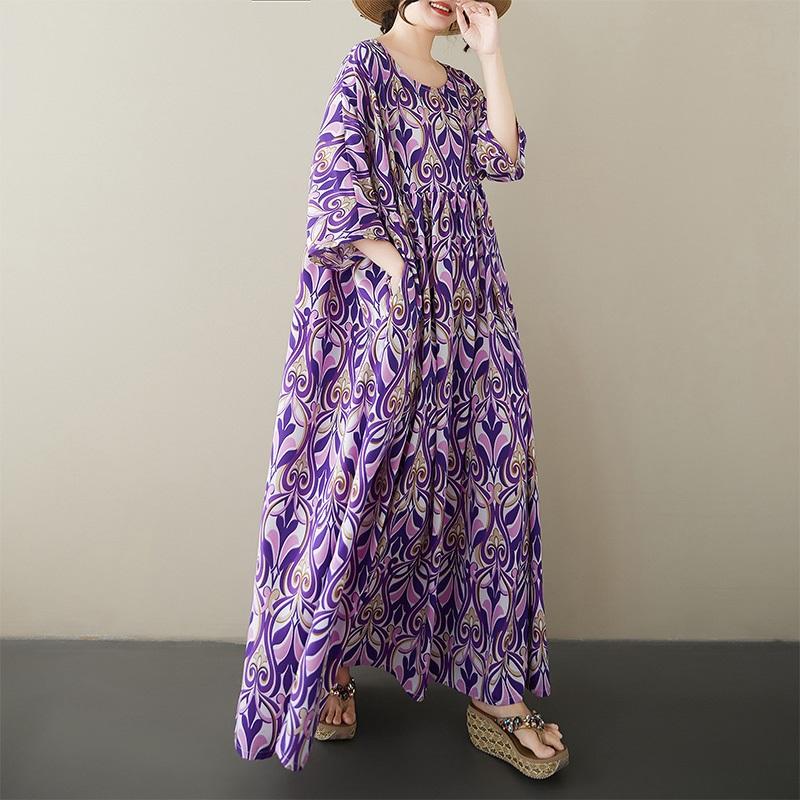 Short Sleeve Plus Size Cotton Vintage Floral New In Dresses for Women Casual Loose Long Summer Dress