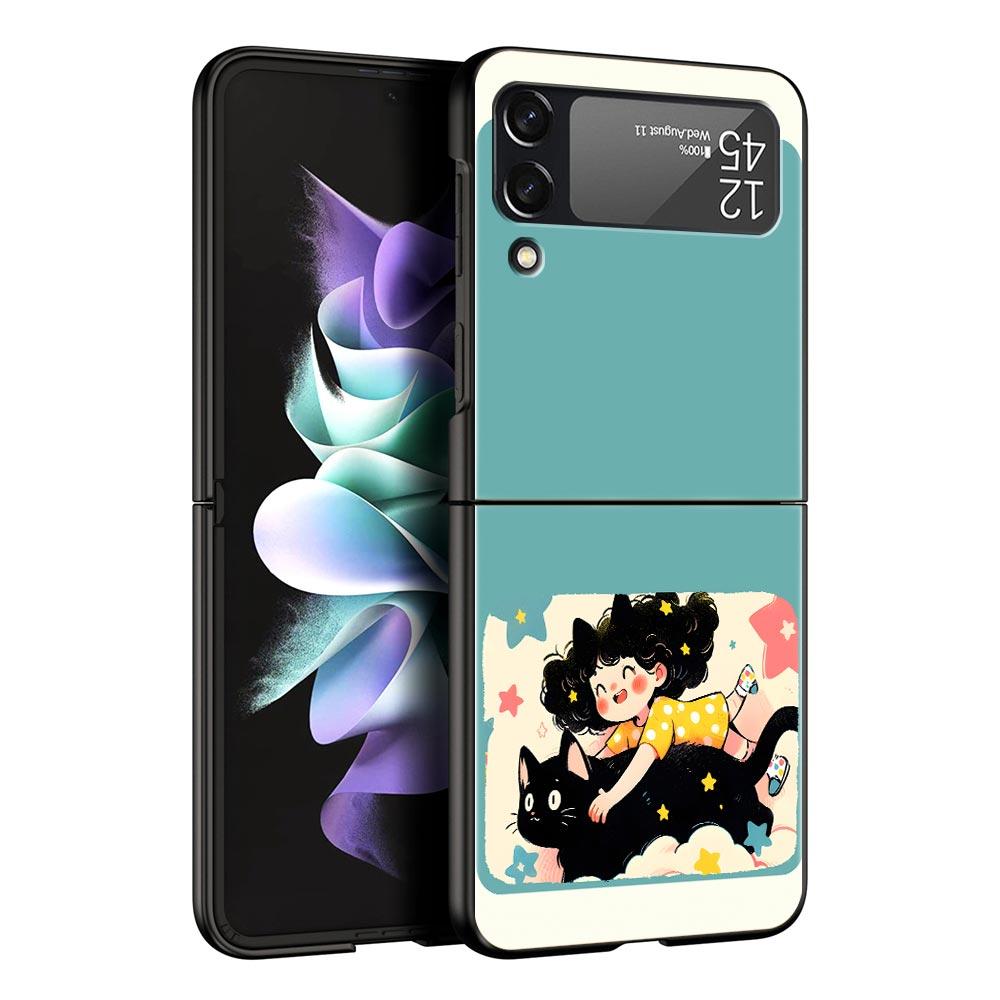 Schattige Cartoon Hond Kat Voertuig Telefoonhoesje Voor Samsung Galaxy Z Flip3 Flip4 Flip5 Case Voor Z Flip 3 4 5 6 7 Harde Vouwbare Cover