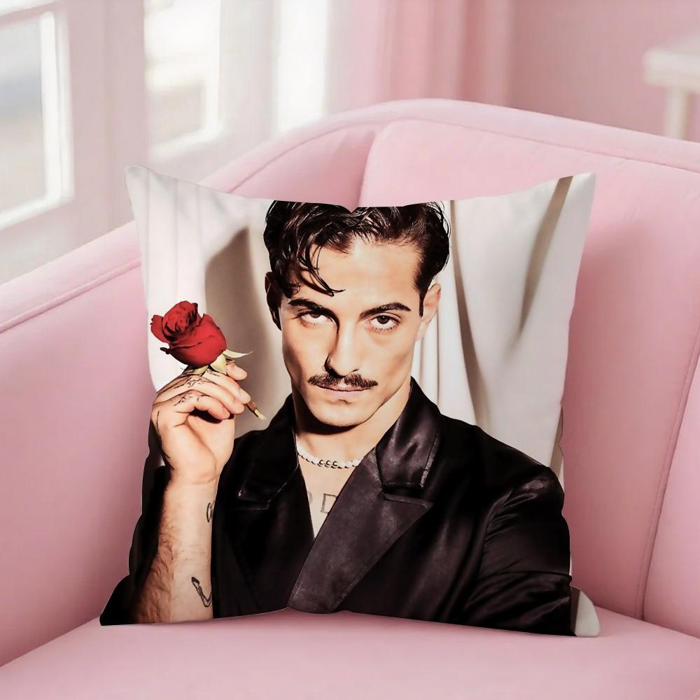 Sänger Damiano David Kissenbezug Quadratisch Doppelseitiger Druck Kurzer Plüsch Sofakissenbezug Schlafzimmer Nachttischkissen