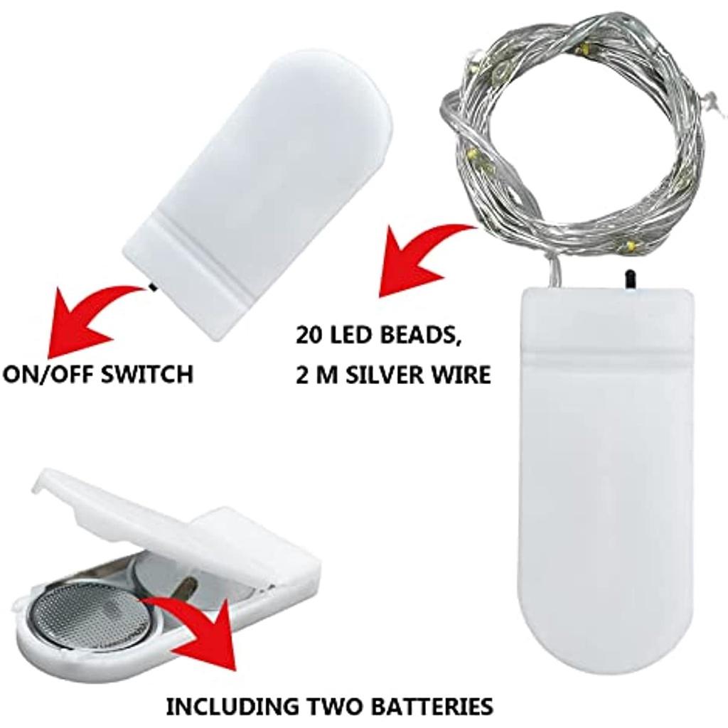 Chain Lights With Batteries, 20 LEDs 2M Copper Wire Garlands Lights Micro, 230307ESBS007Outdoor, Wedding, Christmas Party, Warm White (6 PACK