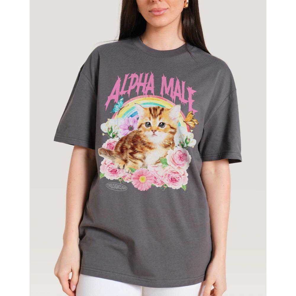 Alpha-Männchen Spaß Niedliche Katze Illustration T-Shirts Herren Damen Sommer Baumwolle Rundhals Kurzarm T-Shirt Streetwear
