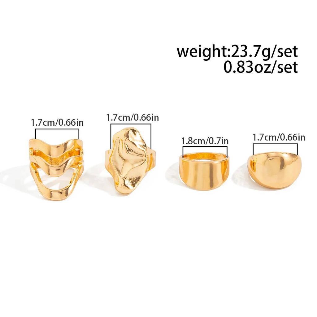 Salircon 4Pcs/Set Vintage Gold Color Smooth Chunky Rings Women Minimalist Geometric Knuckle Joint Ring Fashion Couple Jewelry