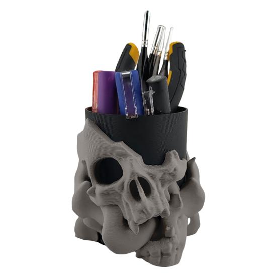 Skull Pen Holder Makeup Brush Holder Bathroom Storage Holder Skeleton Desk Organizer for Keys Cosmetic Tools Halloween Decorations