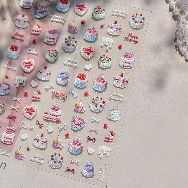 

Sweet Cake Donut Nail Art Sticker Relief 5D New Arrival 3D Internet Celebrity Ins Dessert Nail Sticker Decorations Birthday Cake 5154((Relief))