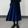 Women Midi Skirt High Waist Patchwork Color Pleated Skirt Autumn