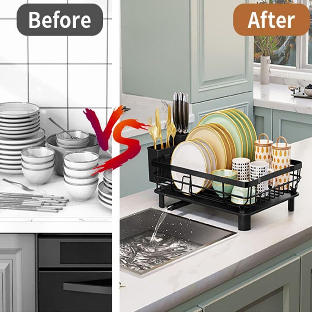 Large Capacity Dish Drying Rack Rust-Proof Drainboard Set Kitchen Storage Shelf  Kitchen Sink