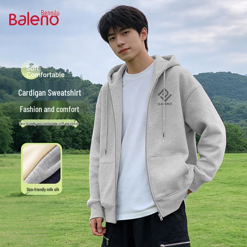 Baleno Men's Retro Loose Fit Heavyweight Cardigan Sweatshirt