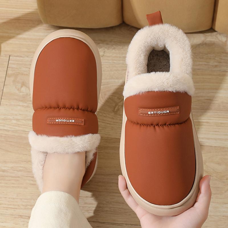 Mode Damen Einfarbig Wasserdicht Verdicken Baumwollpantoffeln Neu Paar Stil Plüsch Pantoletten Leicht Weich Warm Flauschig Hauspantoletten