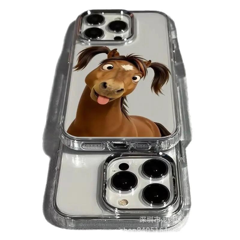 Abstract pony applies to iPhone15promax mobile phone case Apple 16 electroplated photo frame 14/13 protective case 17